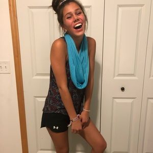 Blue and coral infinity scarves. Sold together.